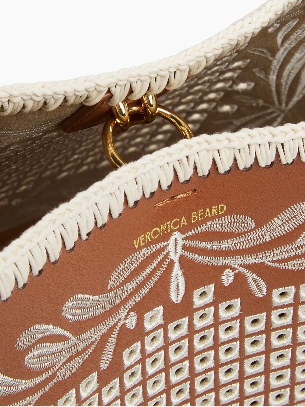 Veronica Beard $598 Small Eyelet Feedbag Bucket Bag Leather Crossbody Hazelwood - Picture 6 of 8